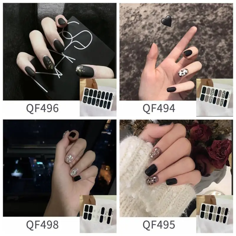 Semi Cured Gel Nails Art Stickers Fashion Solid Color Manicure Decal UV LED Lamp Gel Nail Decals Nail Sticker Decoration 6