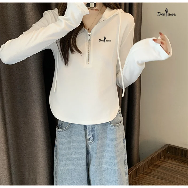 

BIEM.L.FDLKKBrand Women's Spring and Autumn Thin Clothes Solid Color Sweater Pullover Long Sleeve Pullover Women's Zipper Top