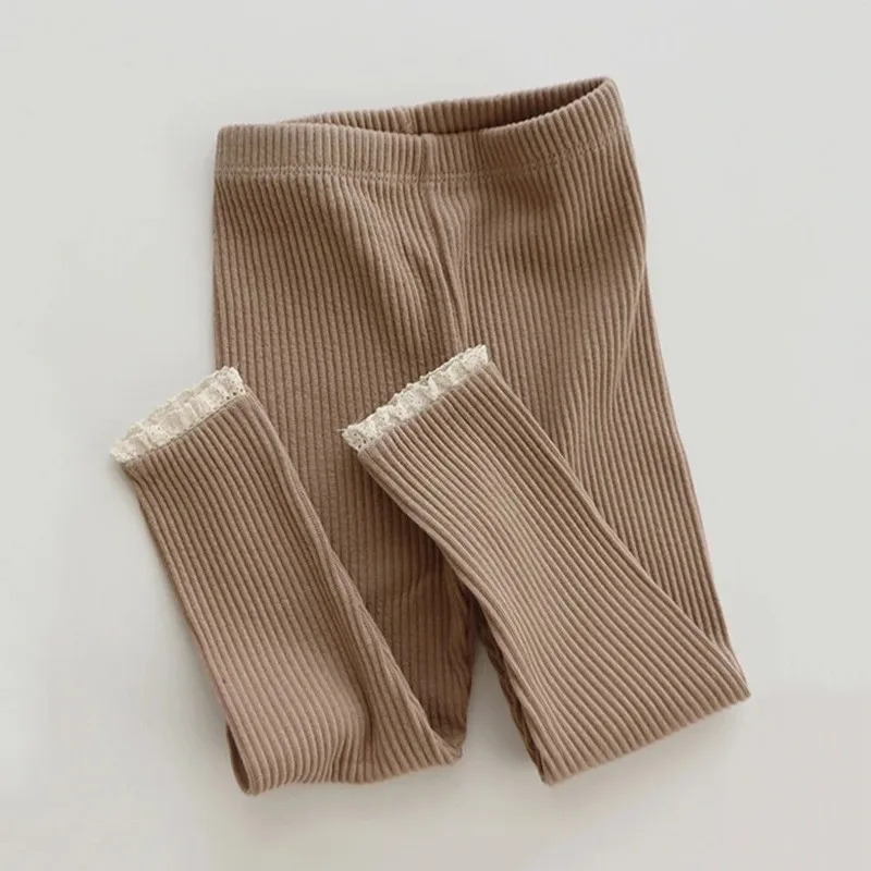 Autumn New Baby Ribbed Lace Leggings Girl Toddler Casual Cotton Trouser Boy Infant Solid Kintted Pants Kid Bottoming Pants