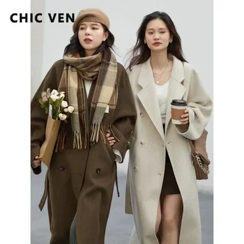 CHIC VEN Women Long Double-sided Woolen Coats Retro Loose Female Overcoat Double Breasted Ladies Windbreak Autumn Winter 2025