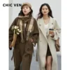 CHIC VEN Women Long Double-sided Woolen Coats Retro Loose Female Overcoat Double Breasted Ladies Windbreak Autumn Winter 2023 1