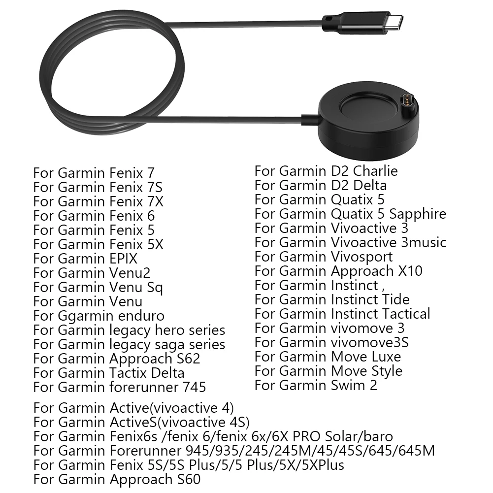 1m USB  C  ̺ Garmin Fenix 7 7S 7X 6 6S 6X Pro 5S 5X Vivoactive 3 4S 935 945 245 Venu 2   ĵ