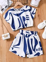 Spring and summer cute girl clothing fashion 2-piece outdoor casual white striped round neck T-shirt set