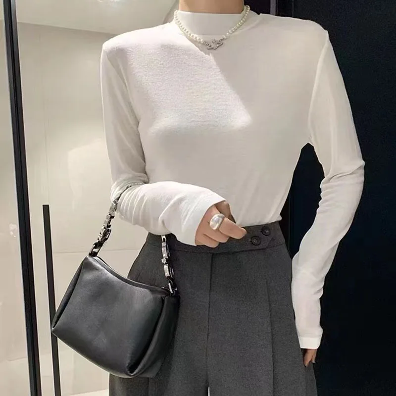 

Women Autumn Slim Tops Solid Color Basic Tshirt O-Neck Long Sleeve Winter Bottoming TShirt Stretch Casual Top Tees Undershirt
