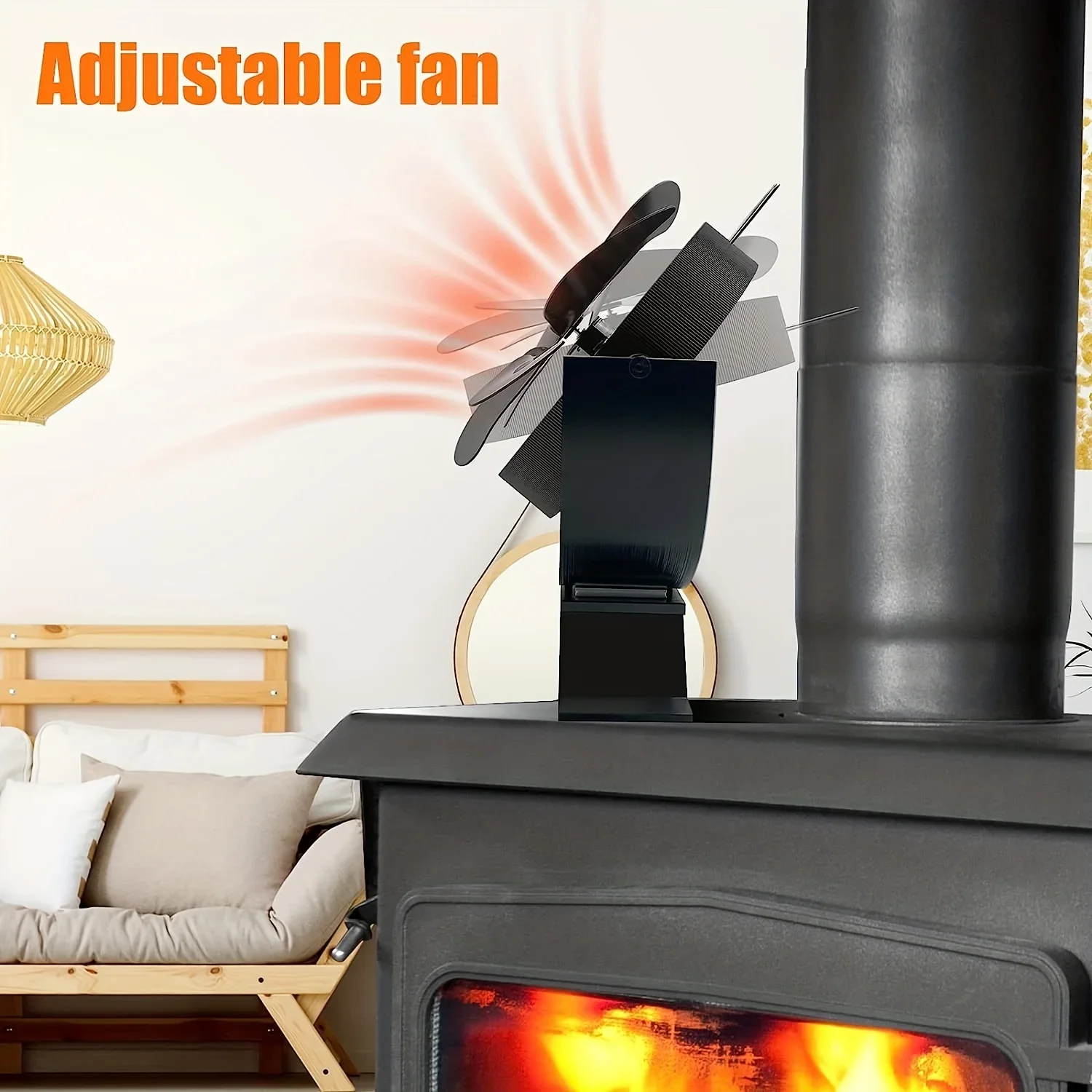 Wood Stove Fan Adjustable Angle Heat Powered Fireplace Fan 5 Blades for Wood/Log Burner/Fireplace Non