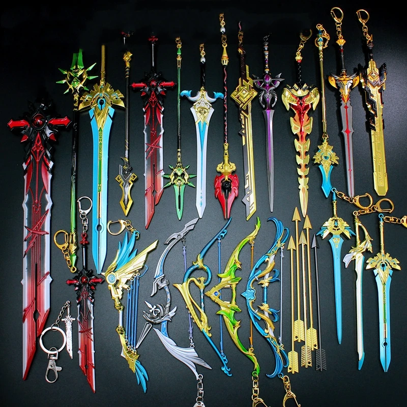 

Anime Genshin Impact Keychain Alloy Sword Weapons Skyward Blade Metal Key Rings Katana Samurai Game Peripherals Gifts Toy