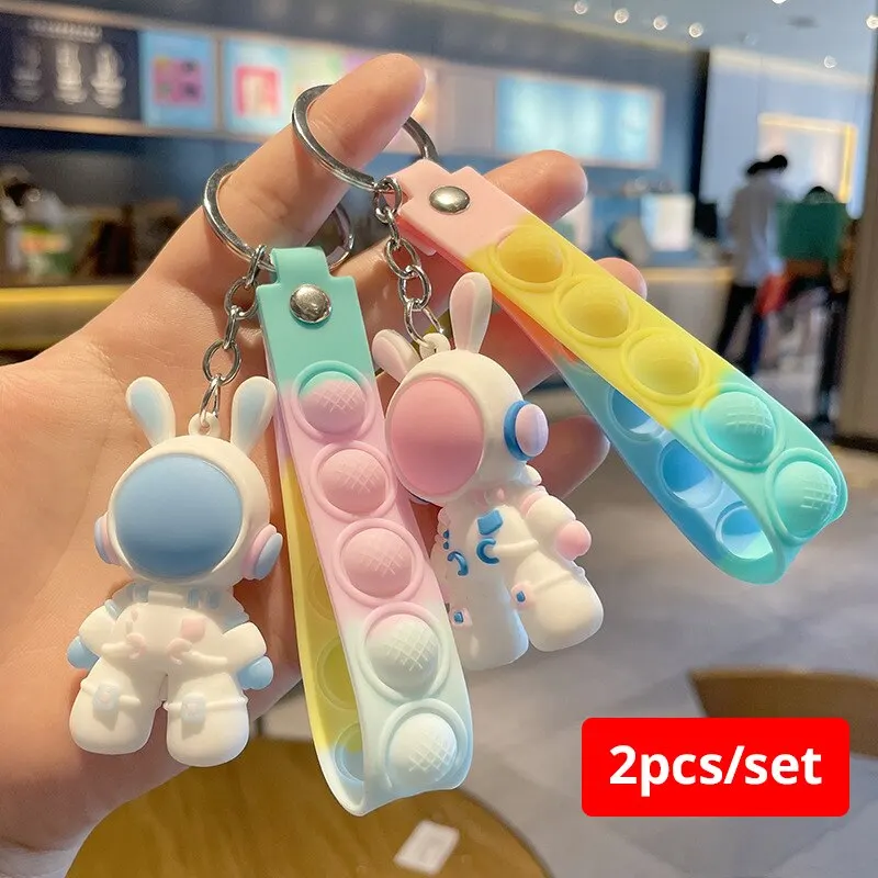 Keychain charm 2pcs 6cm space rabbit astronaut creative cartoon cute circle doll schoolbag charm
