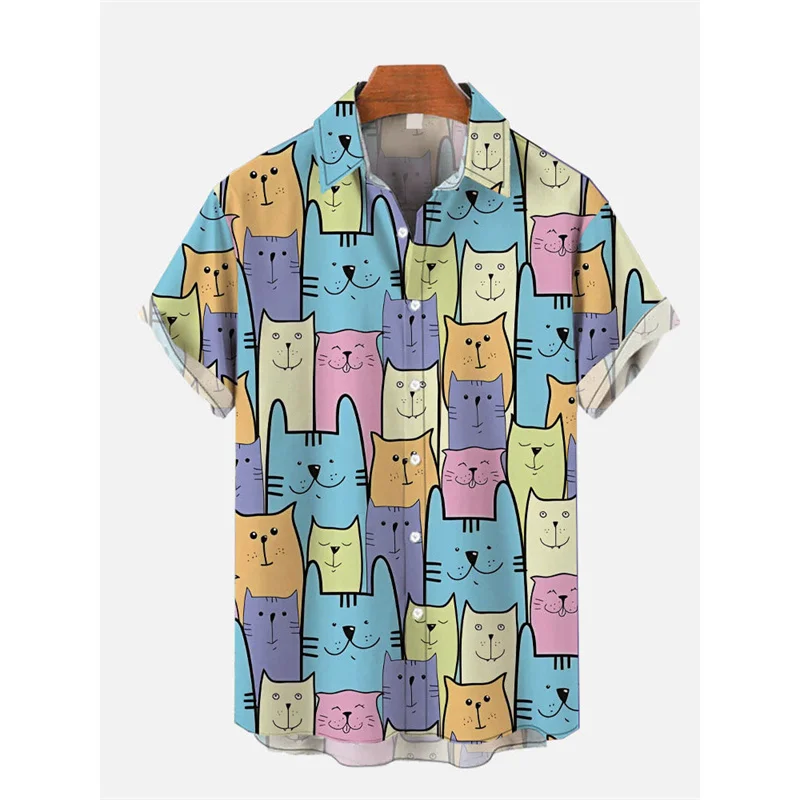 thumbnail image 1 of Camisa hawaiana con estampado de gato para hombre, blusas con solapa y mangas cortas con estampado 3D de animales con garras de gato, 1 of 5