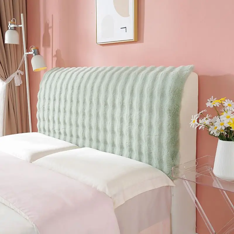 Thicken Plush Bed Headboard Cover Solid Color Soft Faux Fur Elastic Bed Head Cover Anti-Dust Back Protector