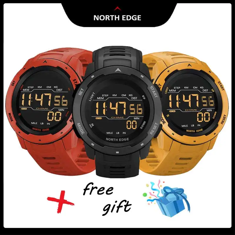 

NORTH EDGE Mens Smart Watch Women Sportswatch Dual Time Running Pedometer Countdown Waterproof 50m Digital Alarm Military Clock