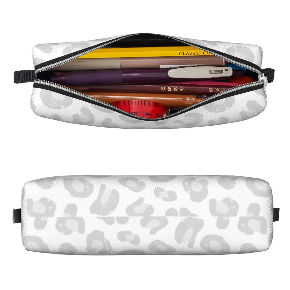 Leopard Print Pencil Case Classic Silver Gray and White Pen Bag Kids Big Capacity Students School Gift Pencil Box