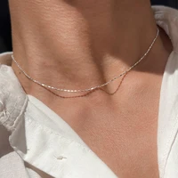 Collier en argent Sterling 925 avec perles géométriques simples, ras du cou, chaîne de clavicule brillante et délicate pour femmes, bijoux à la mode 1