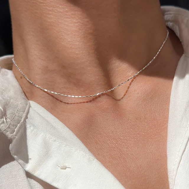 Collier en argent Sterling 925 avec perles géométriques simples, ras du cou, chaîne de clavicule brillante et délicate pour femmes, bijoux à la mode 1