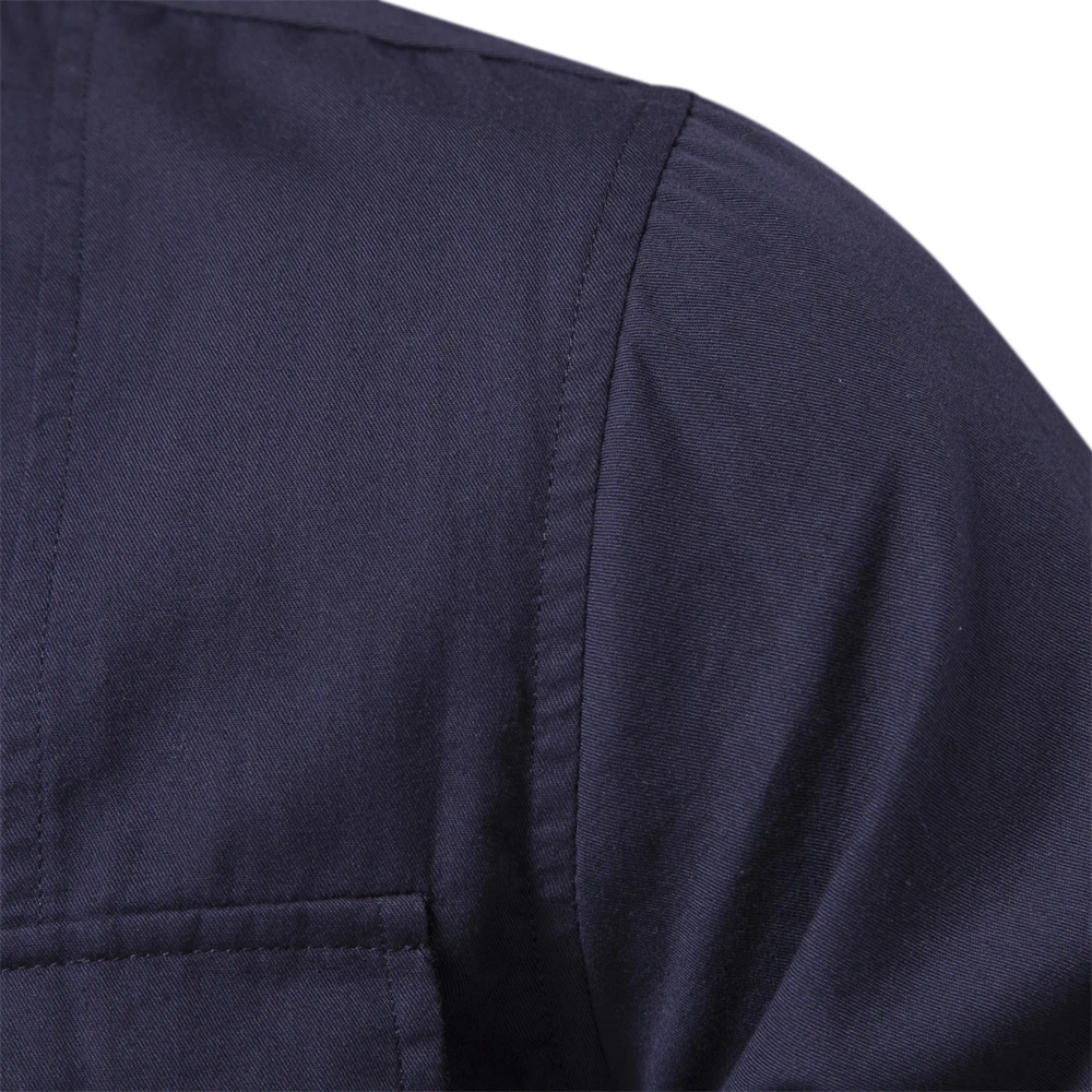 thumbnail image 4 of Camisa de bolsillo de algodón 100% estilo militar para hombre, camisas informales ajustadas de Color sólido, manga larga, novedad de Otoño de 2023, 4 of 5