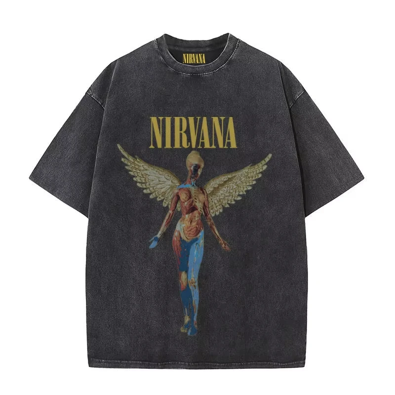 Nirvana grunge Style Washed Oversized Graphic T-Shirt Vintage Band Tee M-XXXL