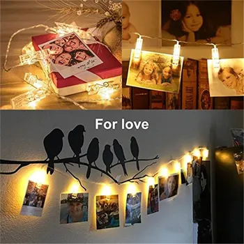 Garland Card Photo Clip String Lights 1.5M 20LEDS Led Fairy Light Bedroom DIY Clothespin Shapes Battery Decoration Lamp