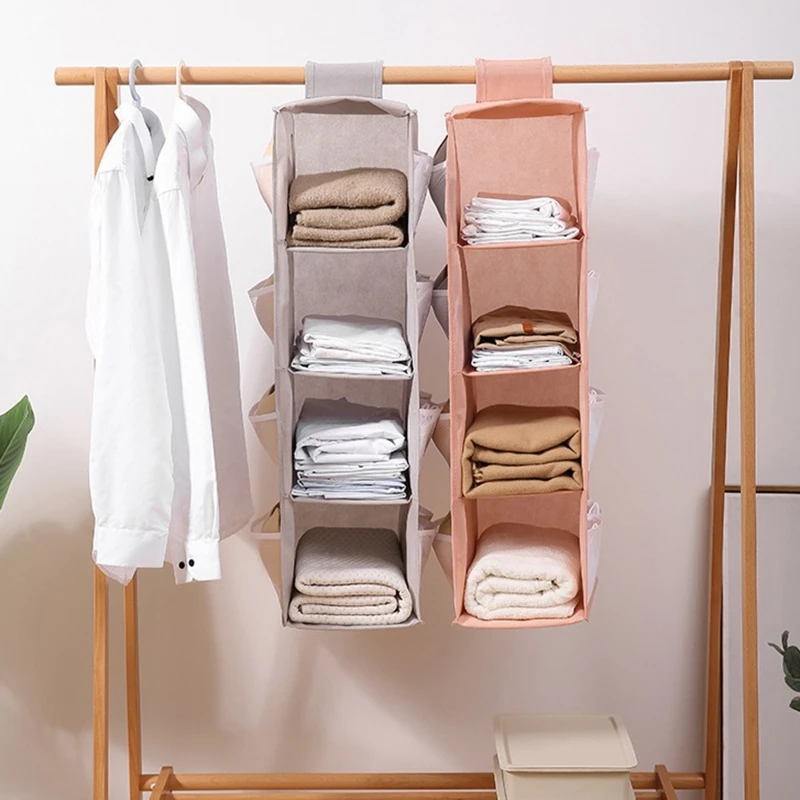 Hanging Closet Organizer and Storage 4 Shelf Shelves Wardrobe Clothes