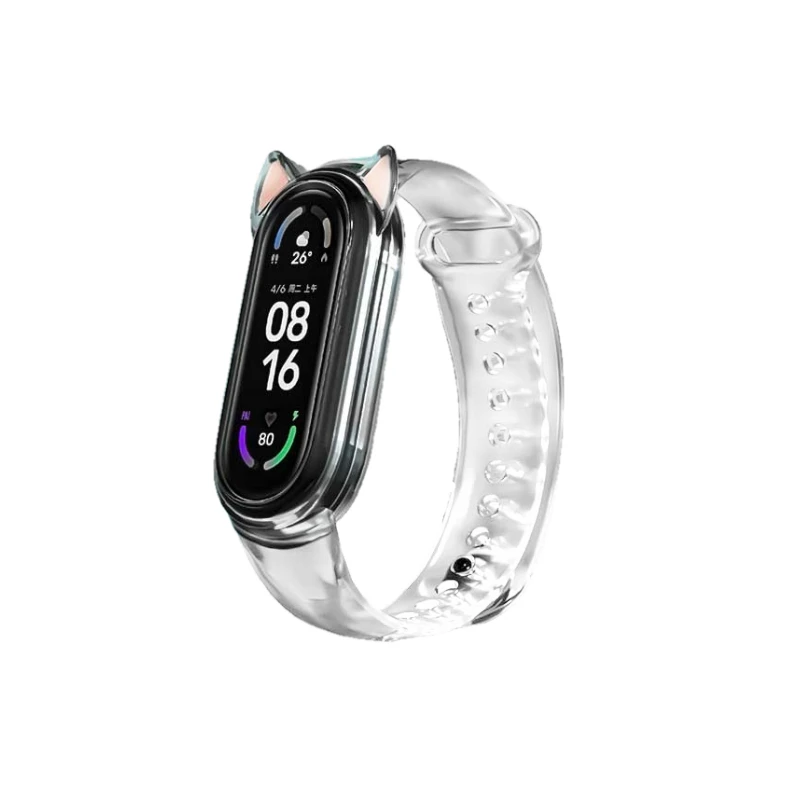 Comprar Funda de silicona con orejeras de gato para Xiaomi Mi Band 7 8 6 5  4 3, correa de silicona para mi Band 5 4, pulsera con orejas bonitas para  Amazfit Band 5