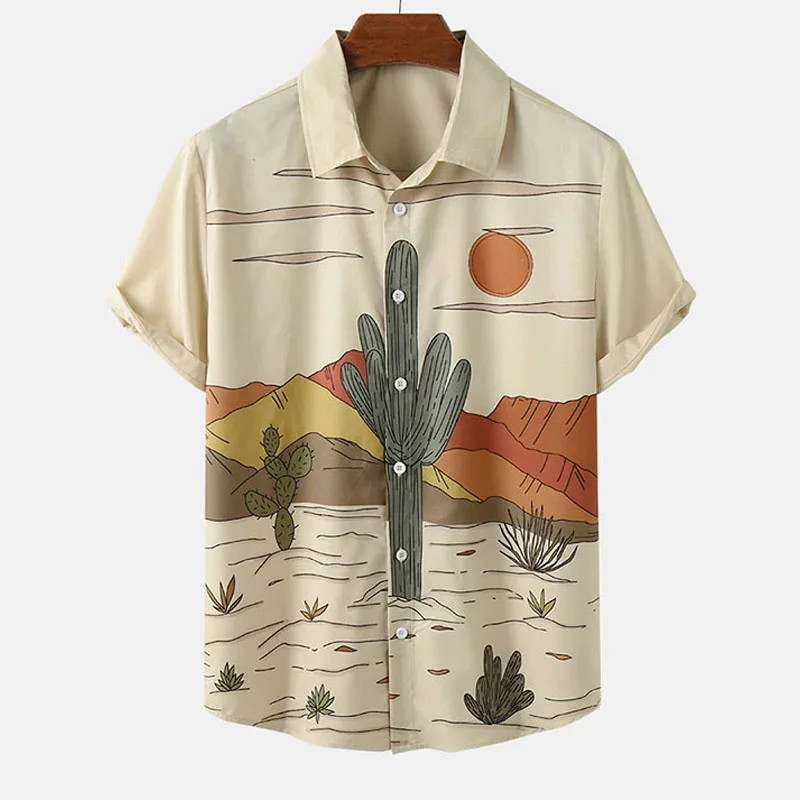Desert Cactus Shirt For Men 3D Print Summer Hawaiian Harajuku Fashion Shirt Top Blouse Short Sleeves Street Vacation Beachwear casual short sleeved shirt short sleeved shirt hawaiian shirt