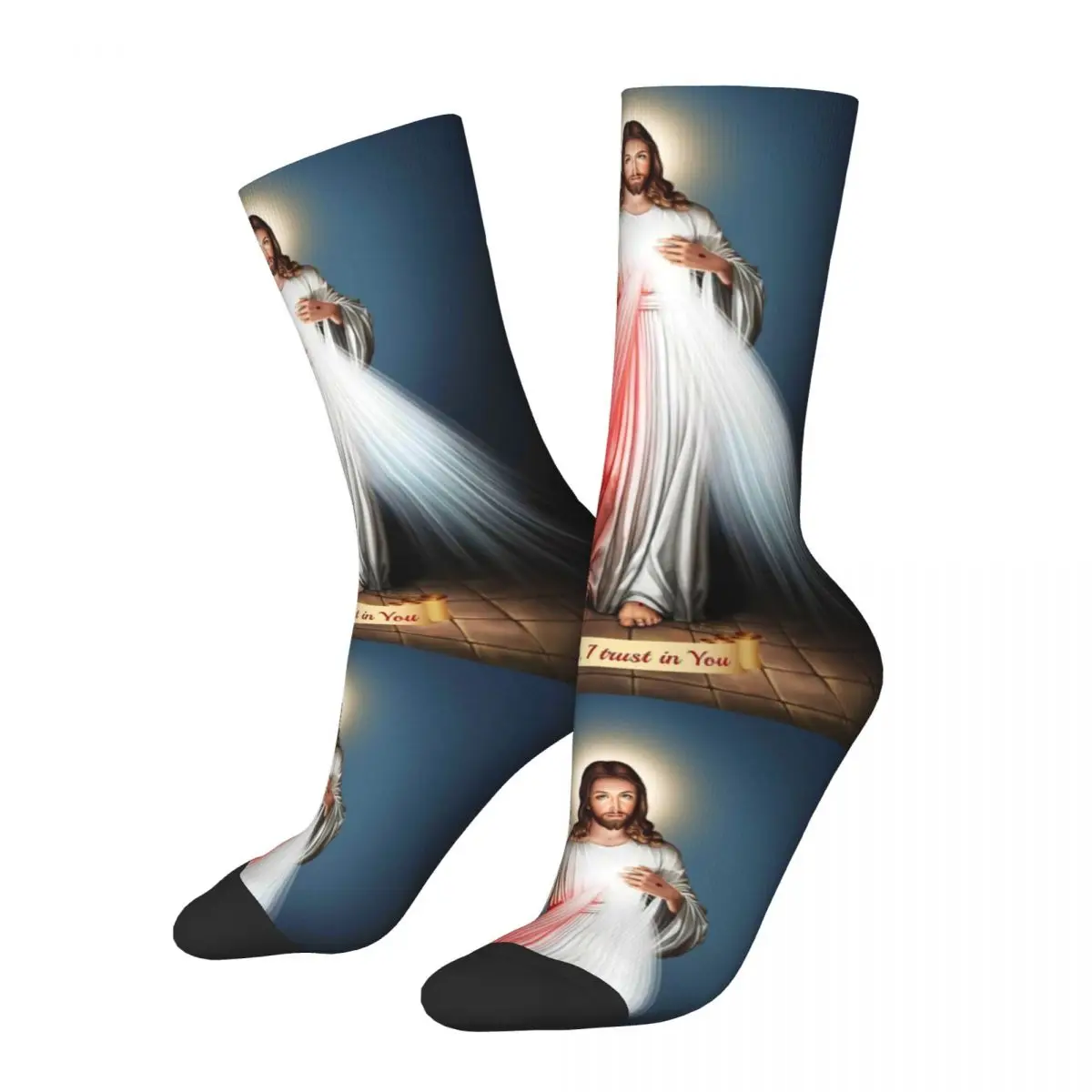 

Men's Women's Christ Jesus Divine Mercy Socks Soft Funny Happy Saint Christian Jesus Painting Socks Novelty Middle Tube Socks