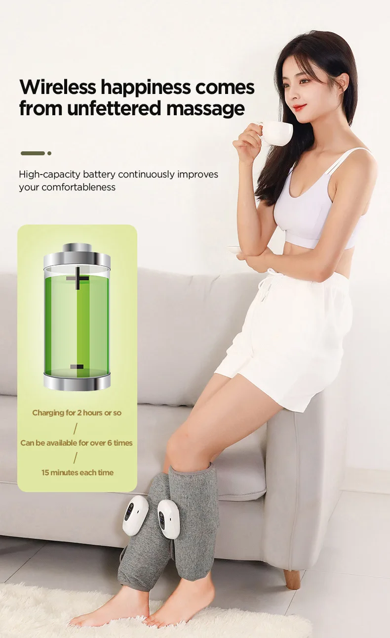 Wireless 360° Air Pressure Calf Massager Rechargeable Muscle Relaxer for Blood Circulation Pain Relief Smart Electric Device