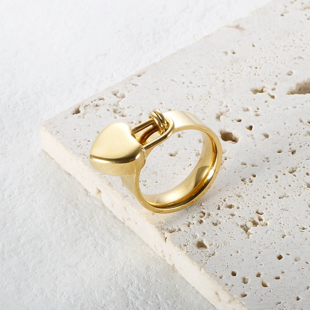 Size 6-10 Female Love Pendant Ring Stainless Steel Gold Color Charm Double Hearts Rings For Women Luxury Girl Jewelry finger rings,fashion rings,fashion ring,stainless steel rings,metal rings,gold rings