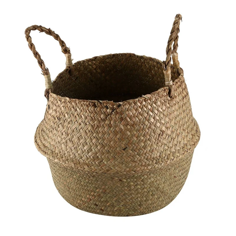 

4X Seagrass Wickerwork Basket Rattan Foldable Hanging Flower Pot Planter Dirty Laundry Hamper Storage Basket Home Decor