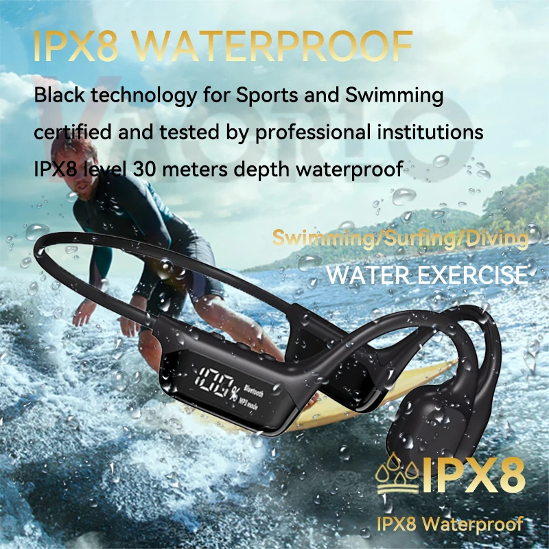 골전도 이어폰 수영 블루투스 5.4 무선 스포츠 헤드폰, IPX8 방수 헤드셋, MP3 32G RAM 하이파이 스테레오