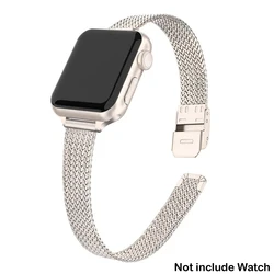 Elegant Milanese Stainless Steel Apple Watch Band - Ultra Slim Design - 38mm 40mm 41mm (Starlight)