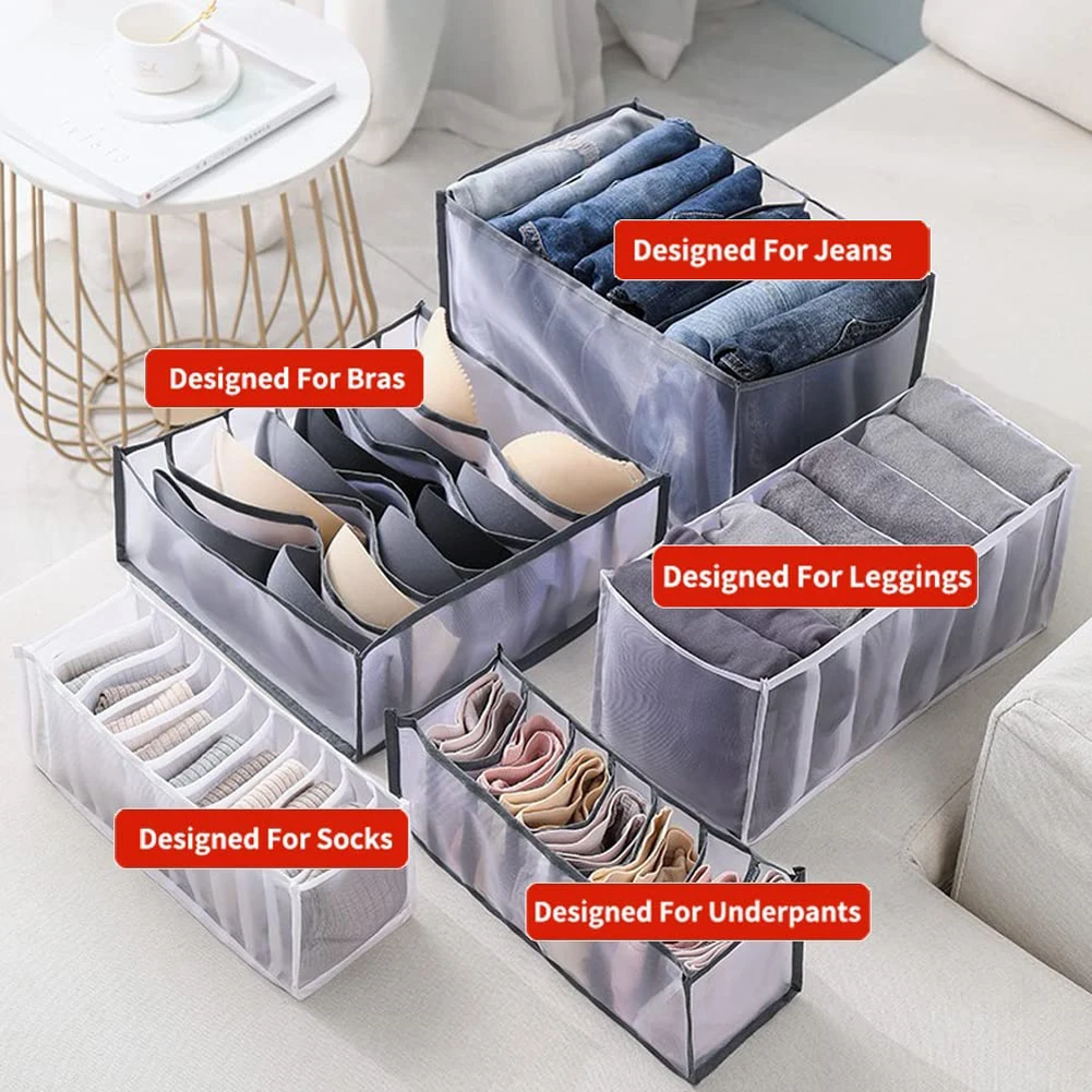 Storage Container Breathable Underwear Drawer Organizer Foldable Closet  Clothes Dividers Nylon Dresser Compartments Storage Box Set Fit for Bras  Socks Underpants Panties and Ties Organization 2024 - $8.99
