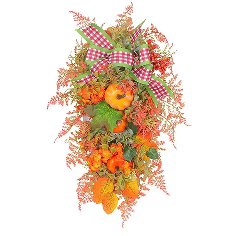 

Christmas Wreath Autumn Color Thanksgiving Wreath Pumpkin Bow Decor Artificial Plants Wall Window Autumn Decorations For Outdoor