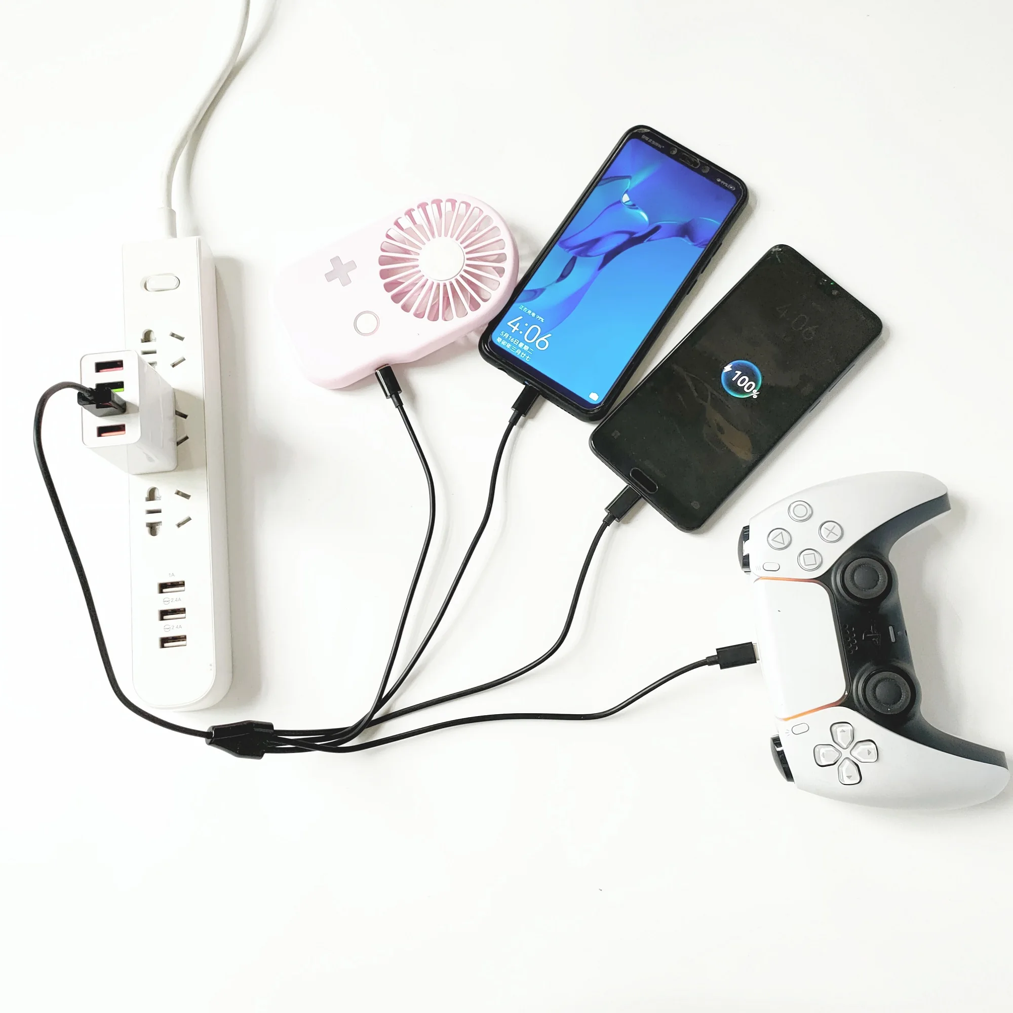 50cm 4 in 1 USB to 2 Type C + 2 Micro Charging Cable Multiple Charging USB Adapter