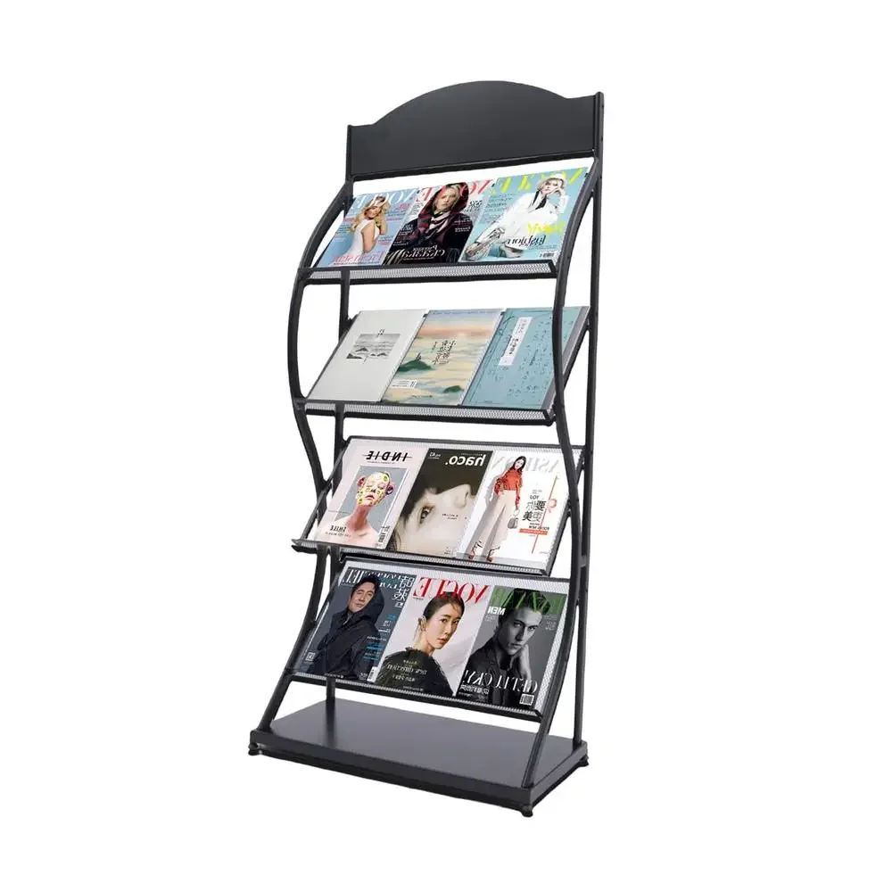 4-Tier Black Stainless Steel Magazine Rack Display Stand Lightweight Bathroom Living Room Exhibition Rooms Tourist Attraction 2