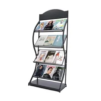 4-Tier Black Stainless Steel Magazine Rack Display Stand Lightweight Bathroom Living Room Exhibition Rooms Tourist Attraction 2
