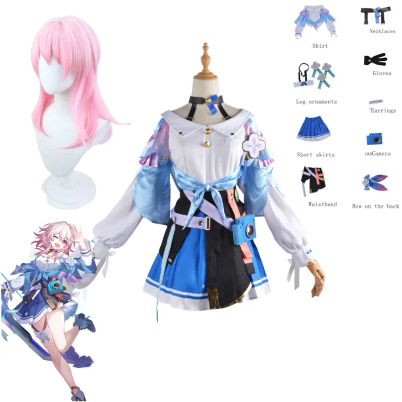 

Костюмы для косплея игры Honkai: Star Rail 7 марта, Униформа, наряд на Хэллоуин, женский розовый парик 7 марта, парики для косплея