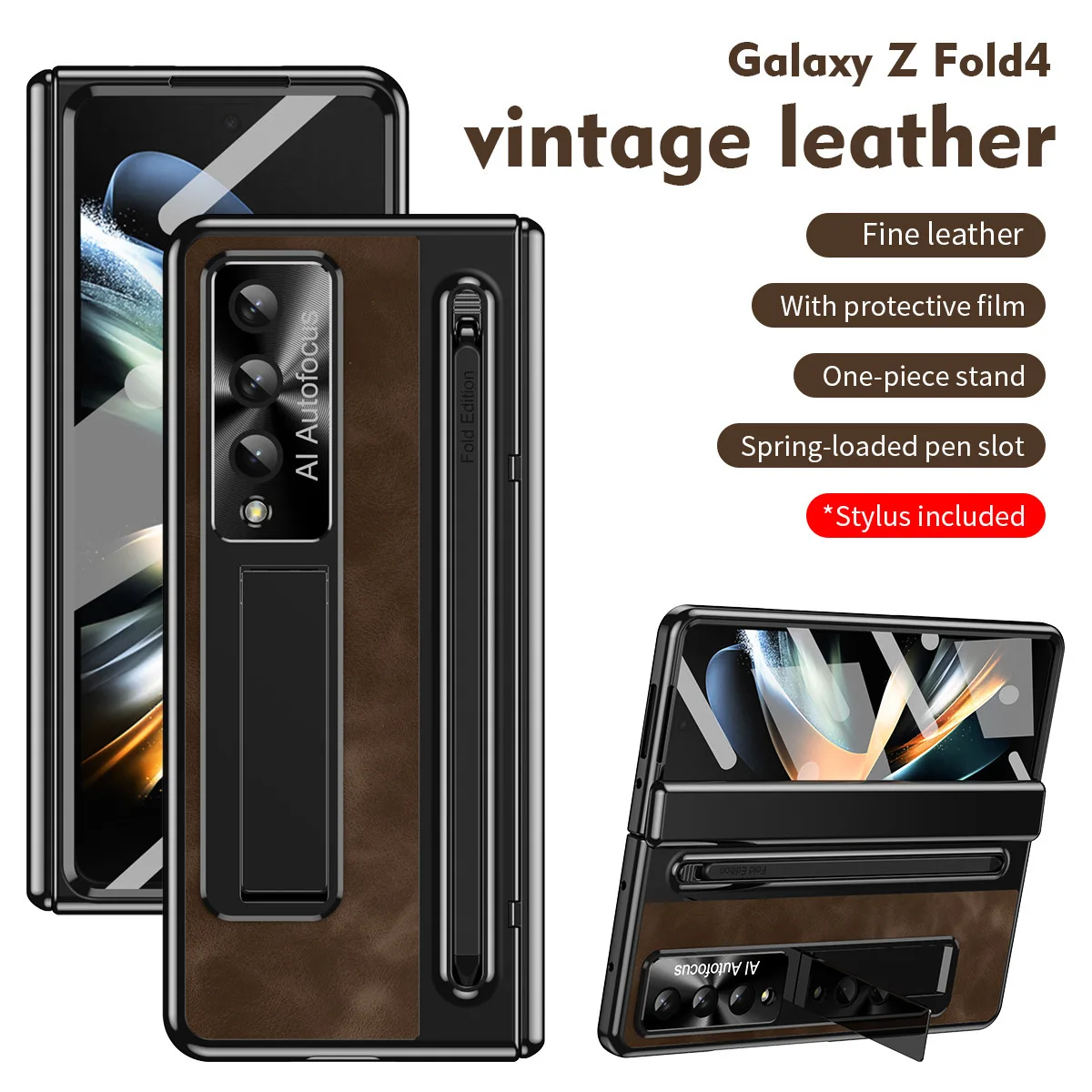 Custodia Galaxy Z Fold 5 Con Portapenne S, Cavalletto 360°, Protezione Cerniera E Vetro Temperato Frontale (Nero)