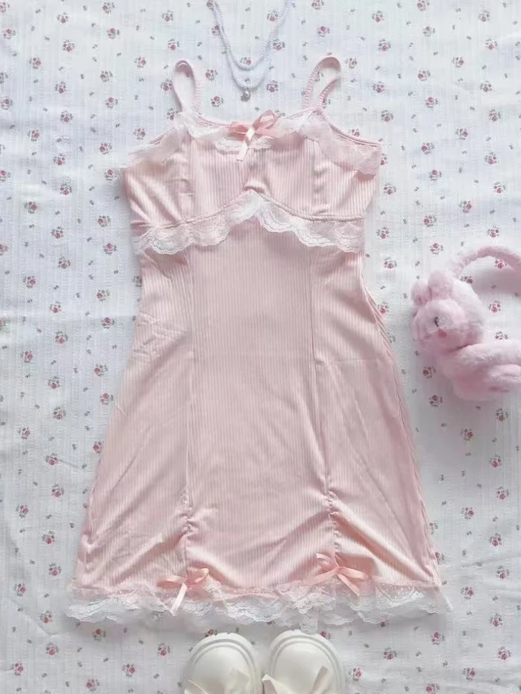 Lolita Dress Lolita Suspender Dress Lolita Cosplay Costumes for Women Bow Pink Kawaii Party Mini Dresses