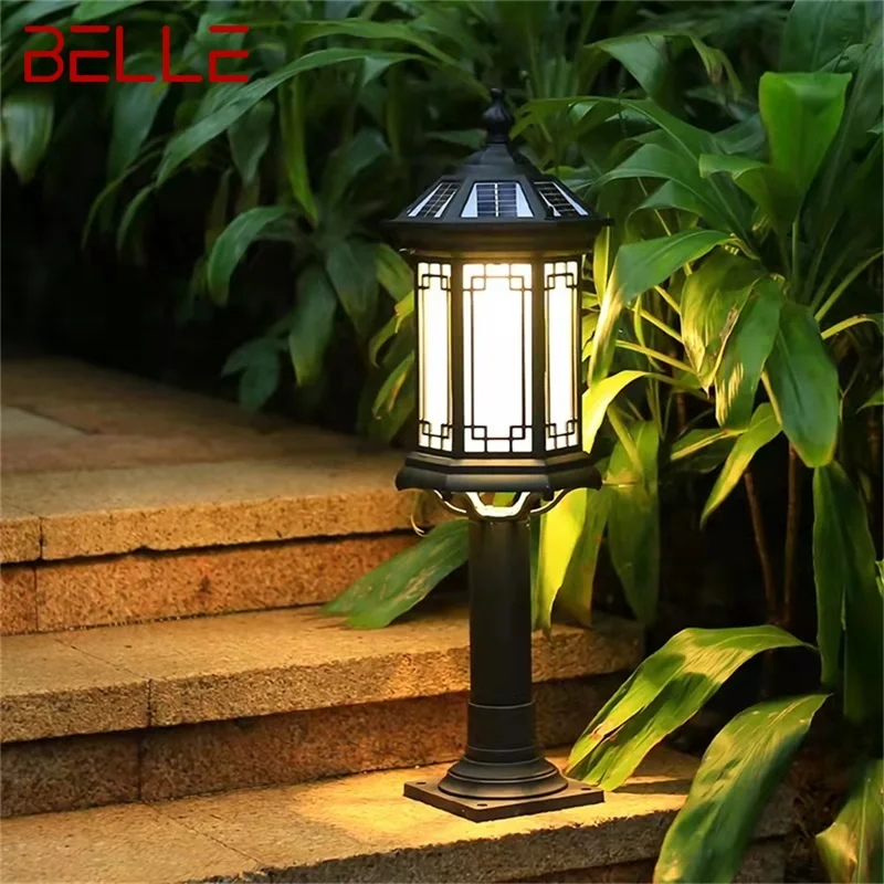 

BELLE Black Solar Lawn Lamp Outdoor Retro LED Waterproof Classical for Home Villa Path Garden Solar