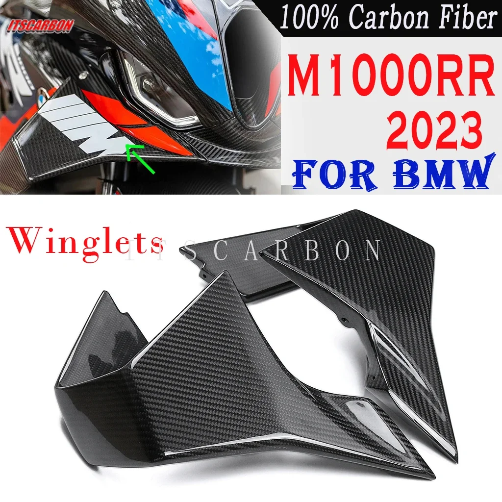 

2023 For BMW M1000RR M 1000 RR 3K Pure Dry Carbon Fiber Wing Fairing Front Aerodynamic Spoiler Winglet Motorcycle Accessories