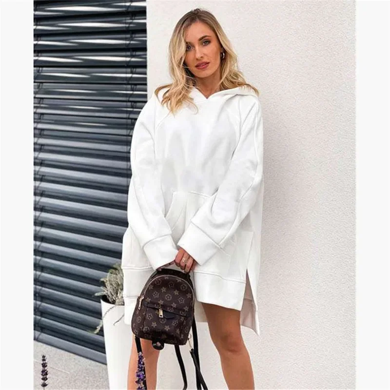New Women Autumn Spring Tops Elegant Print Sweatshirt Hooded Warm Pullover Ladies Off Shoulder Hollow Out Oversized Streetwear