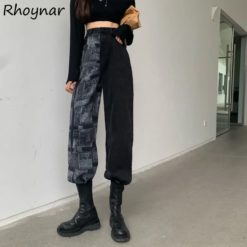 

Jeans Women Vintage Print Design High Waist Streetwear Джинсы Женские Casual Trendy All-match Summer BF Cozy Young Chic Ulzzang