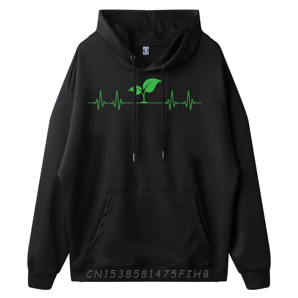 Classic Vegan Green Plant Heartbeat Vegetarian Hoodies Funny Lovers Day long Sleeve O-Neck Sweatshirt Woman Funny Hoodies Vegan Green Plant Heartbeat Vegetarian Plan Based Diet black