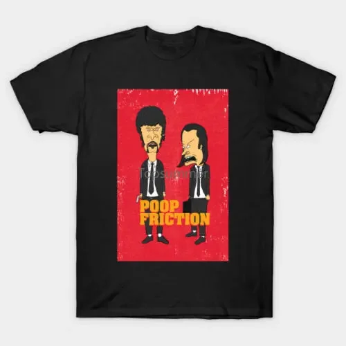 

Pulp Fiction X Beavis And Butthead Poop Fiction Funny Black T-Shirt Top Quality T Shirts Men O Neck Top Tee Plus Size