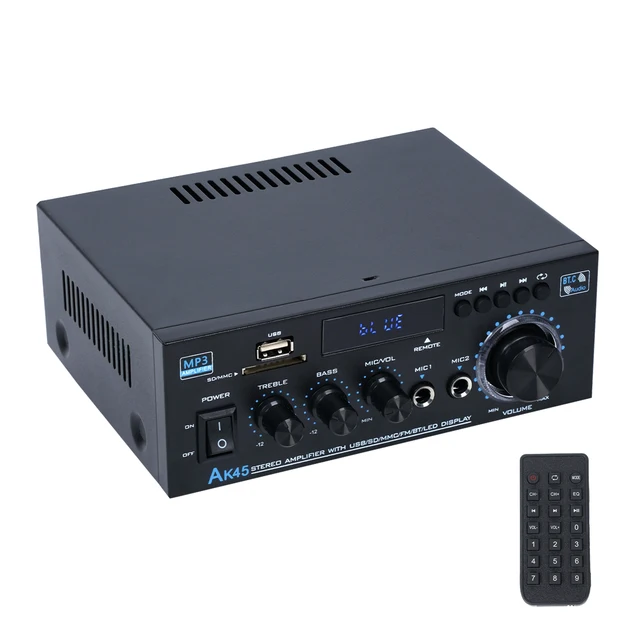NEOHIPO AK45 2.0 Channel Amplifier 40Wx2 Stereo Audio Power Amp with Bluetooth 5.0, USB/SD Playback, Bass Treble Control for Hom
