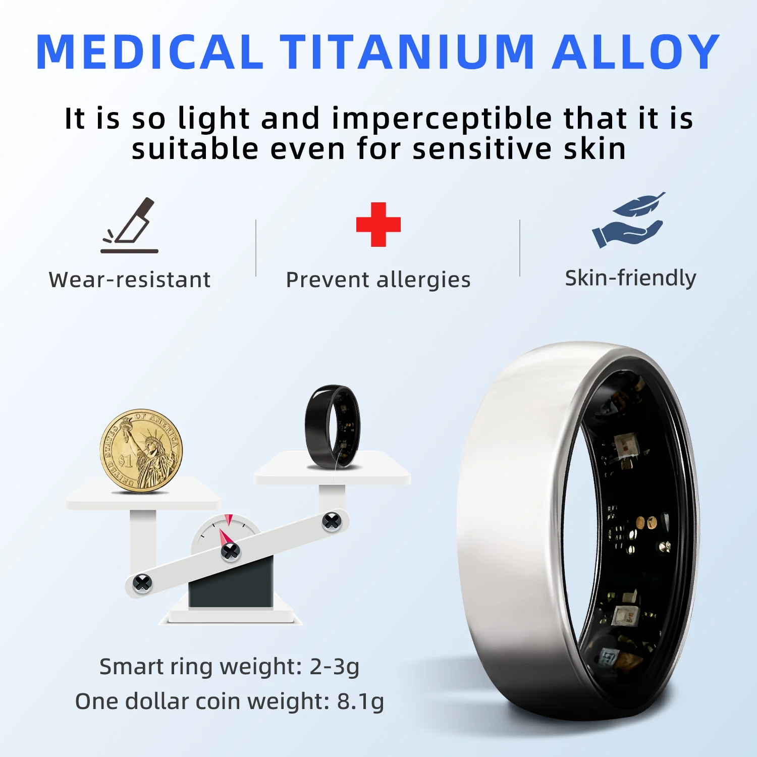 Titanium Alloy Smart Ring, Health Tracker with Blood Pressure/Oxygen/Heart Rate Monitor, Sleep & Sports Tracking, IP68 Waterproo 3