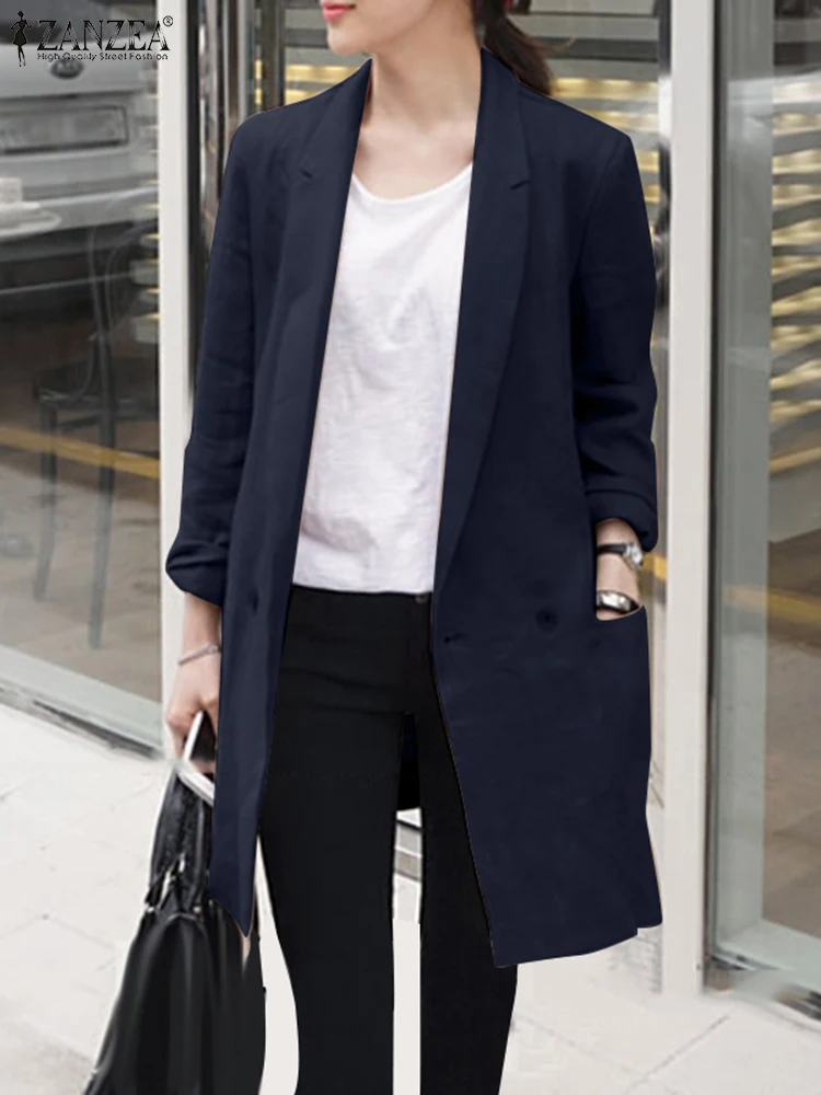 ZANZEA Fashion Women Long Sleeve Blazer Casual Solid Lapel Coat Oversized Cotton Linen Jackets 2023 Spring Autumn Loose Outwears