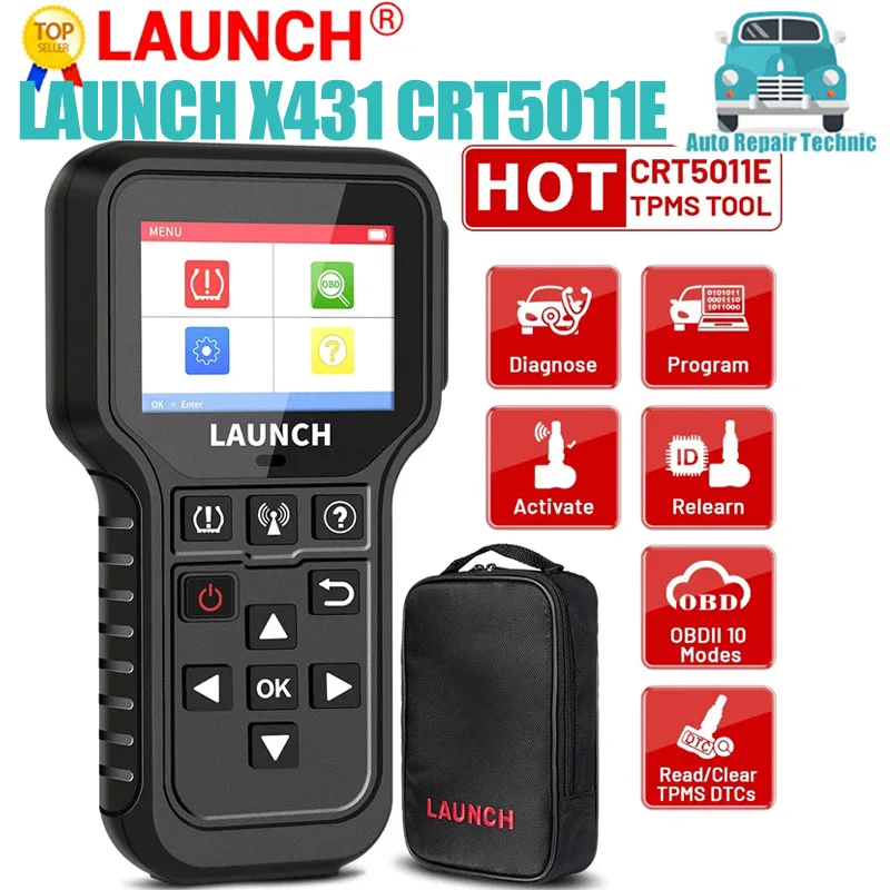 LAUNCH X431 CRT5011E TPMS 진단 도구, 타이어 압력 315MHz 433MHz 활성화 센서, OBD 자동 고정 재학습 프로그램