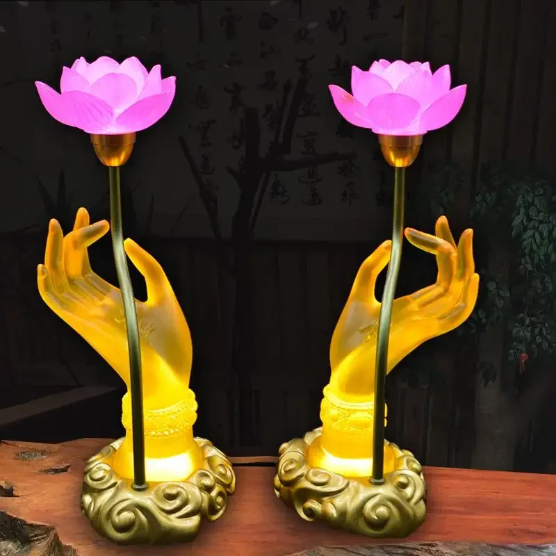 Bunte Lotus Discolores Kristall Lampe Stecker In Zahlung Glasierte Bergamotte LED Buddha Lampe Haushalts Gebet