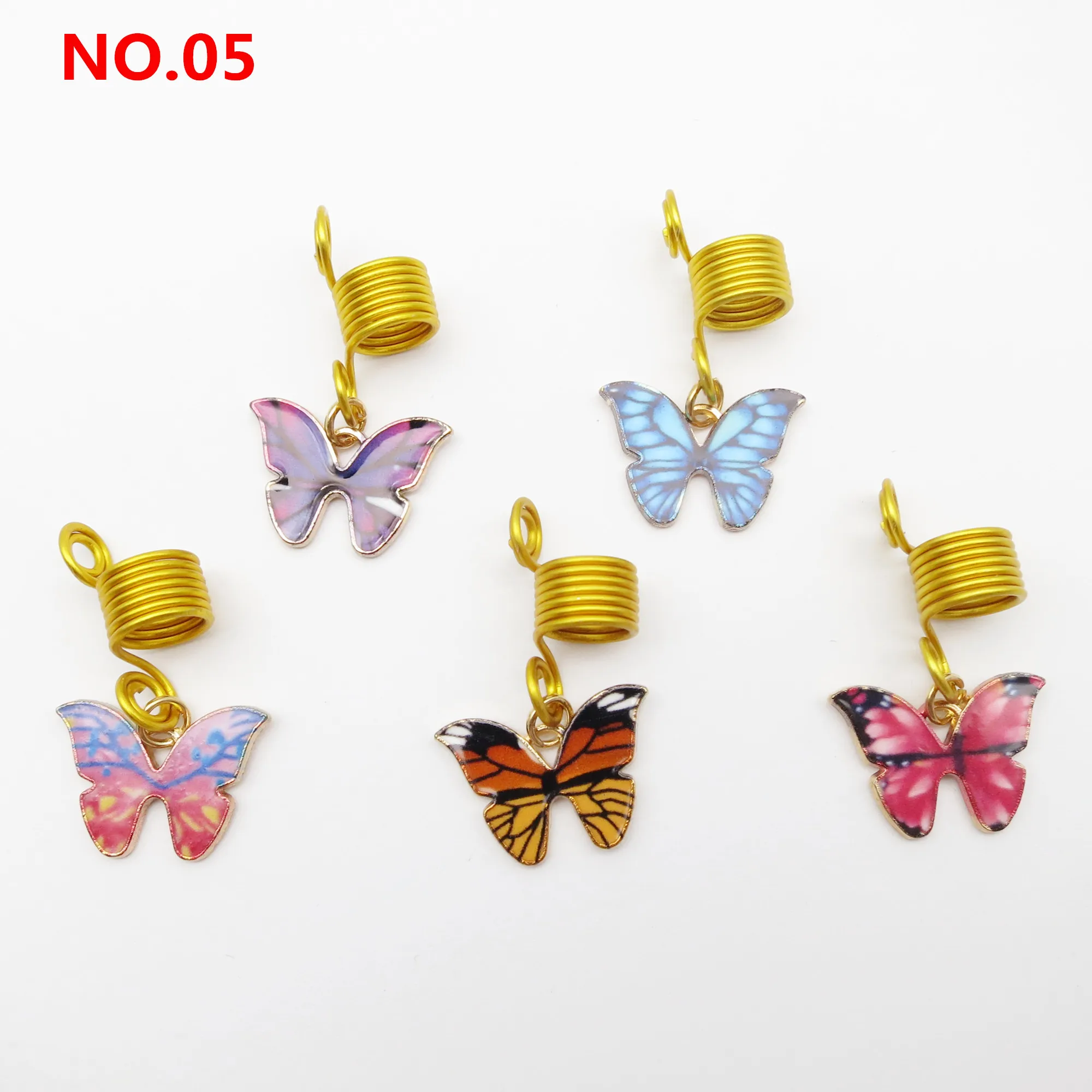 5Pcs/Pack Butterfly Pendant African Hair Braid Dread Dreadlock beads Rings French Twist Hair Accessories Hair Braiding Tool 5