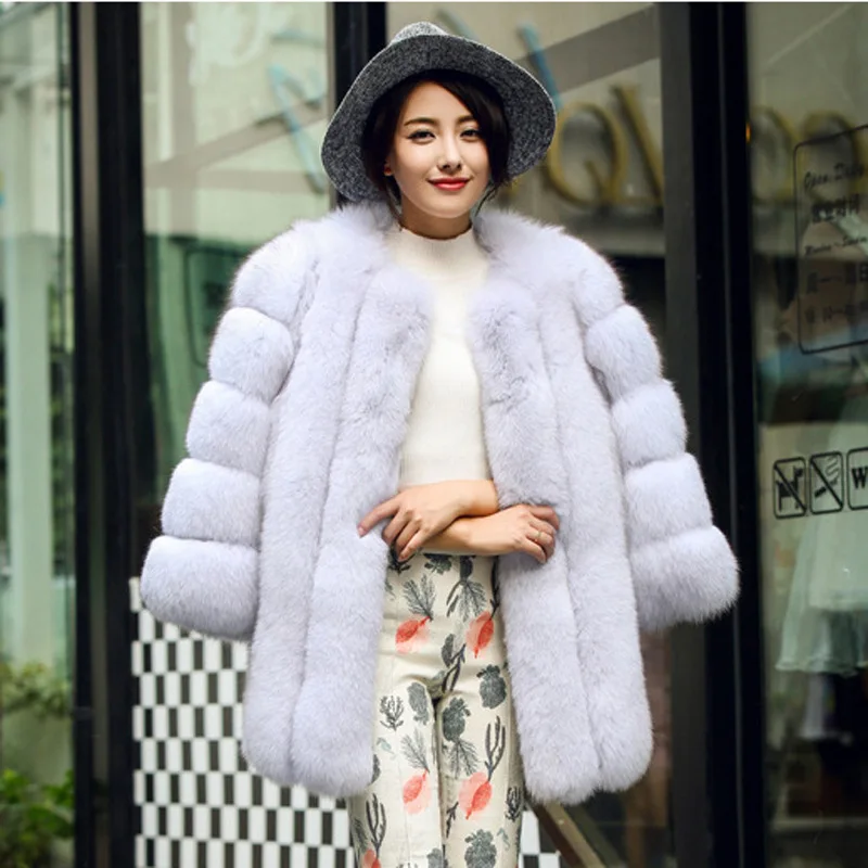 

Imitation Fox Fur New Coat Women Medium Length Fur Autumn and Winter Thick and Warm Long Sleeved Artificial Fur